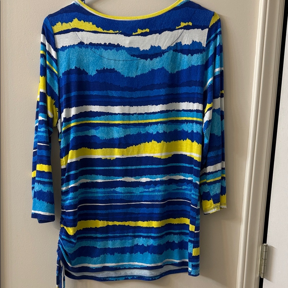 Ruby Rd. Blue and Yellow Striped Top - Picture 4 of 5